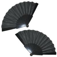 Handwaaier/spaanse waaier - 2x stuks - zwart - polyester - Verkoeling in de zomer - 41 x 22 cm