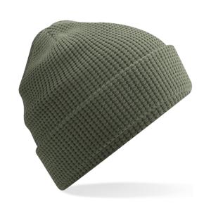 Beanie Wintermuts - wafelstructuur - olijf groen - dames - 100% katoen - damesmuts