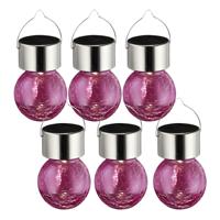 Sunnydays Solar sfeer hanglamp - 6x - tuin - lampenbol - roze - glas - 9 cm