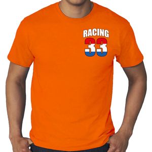 Grote maten racing 33 supporter / race fan t-shirt borst bedrukking oranje voor heren