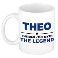 Theo cadeau mok - man myth legend - naam koffiemok / beker - wit en blauw - 300 ml