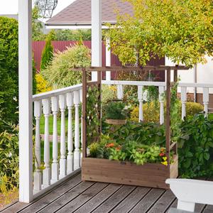 Verhoogd Tuinbed met Gebogen Traliewerk Hangend Dak Plantenbak Afvoergaten Houten Plantenbak voor Binnen en Buiten
