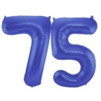 Folat Folie ballonnen - 75 jaar cijfer - blauw - 86 cm - leeftijd feestartikelen - verjaardag