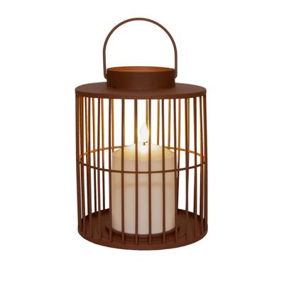 Lantaarn met LED kaars - terra - 15 x 18 cm - metaal - op batterij - lantaarn - windlicht