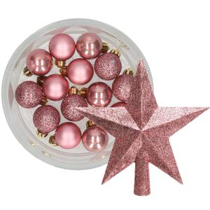 Decoris 14x stuks kerstballen 3 cm met ster piek oudroze kunststof - Kerstbal