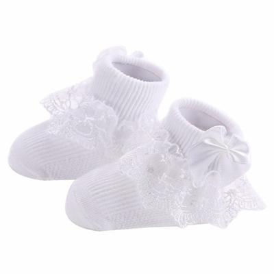 3 paren Bow Lace baby sokken pasgeboren katoen baby sok maat: S (wit)
