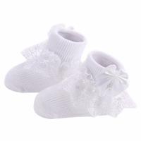 3 paren Bow Lace baby sokken pasgeboren katoen baby sok maat: S (wit)