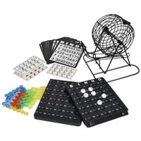 Bingo spel zwart/wit complete set 21 cm nummers 1-90 met molen en bingokaarten   -