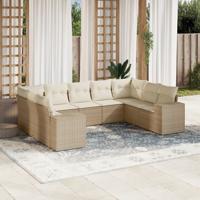 9-delige Loungeset met kussens poly rattan beige