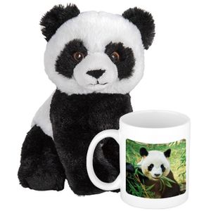 Cadeauset kind - Panda knuffel 19 cm en Drinkbeker/mol Panda 300 ml