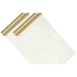 Kerst thema tafelloper op rol - 2x - goud - mesh stof - 36 x 900 cm