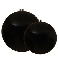 Grote kerstballen 2x stuks zwart 14 en 20 cm kunststof - Kerstbal