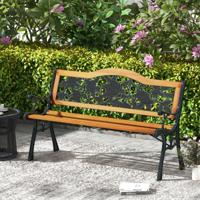 126 cm Lange Tuinbank Parkbank met Gegoten Metalen Frame en Houten Zitting Ergonomische Bank voor 3 Personen voor Tuin