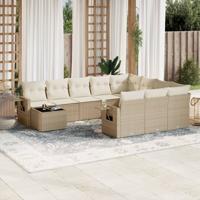 11-delige Tuinset met kussens poly rattan beige