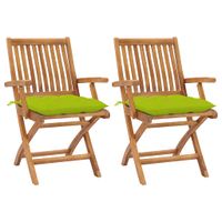 VidaXL Inklapbare stoelen 2 st met heldergroene kussens - thumbnail