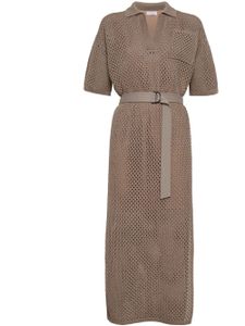 Brunello Cucinelli robe en crochet à coupe longue - Marron