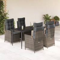 5-delige Tuinset met kussens poly rattan grijs