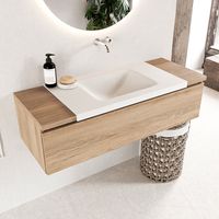 Mondiaz Bukla 120cm badmeubel onderkast Washed Oak met 1 lade wastafel Cloud midden 0 kraangaten Talc - thumbnail