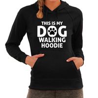 Dog walking hoodie fun tekst bankhanger hoodie voor dames zwart - thumbnail