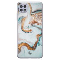 Samsung Galaxy A22 5G siliconen hoesje - Marmer blauw goud Samsung Galaxy A22 5G siliconen hoesje - Marmer blauw goud