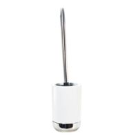 Toiletborstel wit/zilver met houder keramiek 42 cm Toiletborstel wit/zilver met houder keramiek 42 cm