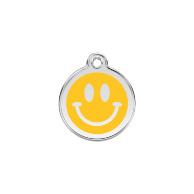 Smiley Face Yellow roestvrijstalen hondenpenning small/klein dia. 2 cm - Reddingo