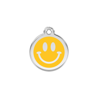 Smiley Face Yellow roestvrijstalen hondenpenning small/klein dia. 2 cm - Reddingo