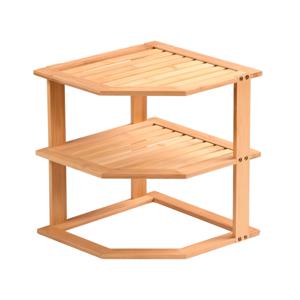 Keuken aanrecht hoek etagiere - 2 niveaus - bamboe - rekje/organizer - 25 x 25 x 28 cm - lichtbruin