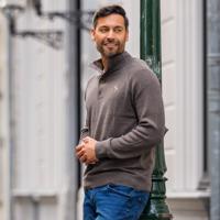 Heren Trui Oldehove - Dark Taupe Melange