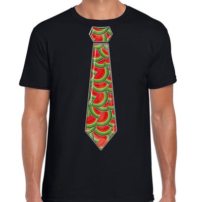 Verkleed T-shirt voor heren - meloen stropdas - zwart - thema / foute party