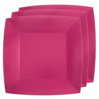 10x stuks feest gebaksbordjes fuchsia roze - karton - 18 cm - vierkant