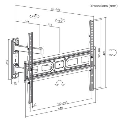 Maclean TV steun, max VESA 600x400, 37-70", 35kg, MC-798N
