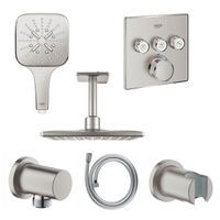 GROHE Rainshower Smartactive Regendoucheset Opbouw -hoofddouche vierkant 31cm - handdouche vierkant - plafondarm - inbouwbox - geborsteld supersteel SW73271/sw73277/sw73279/sw484554/sw105953/sw108085