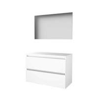 Basic-Line Basic 46 Badkamermeubelset - 100 x 46 cm - Greeploos - 2 Lades - Wastafelblad - Spiegel - Ice White