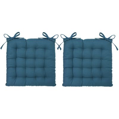 Atmosphera Stoelkussen - 2x - indigo blauw - katoen - 38 x 6 cm - zitkussen