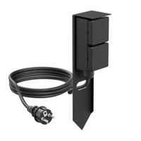 Buiten stopcontact 2x EU zwart IP44 30 cm