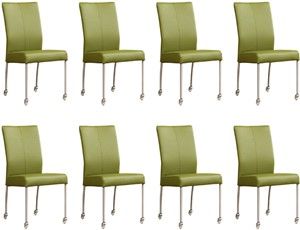 Set van 8 Groene leren moderne eetkamerstoelen Comfort - poot rond rvs met wiel - Toledo Leer Apple Green (groen leer)