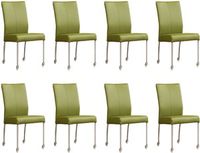 Set van 8 Groene leren moderne eetkamerstoelen Comfort - poot rond rvs met wiel - Toledo Leer Apple Green (groen leer)