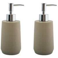 MSV Zeeppompje/dispenser - 2x -Squares - kunststeen - taupe - 7 x 18 cm - 275 ml - Zeeppompjes