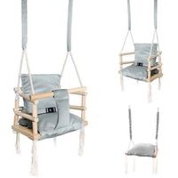 T.R. Goods Babyschommel voor Binnen - 3-in-1 Grijze Plafondhanger - Baby swing seat - Gemaakt van hout - thumbnail