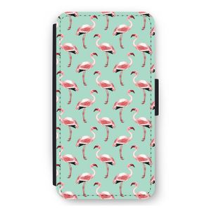 Flamingoprint groen: iPhone 12 mini Flip Hoesje