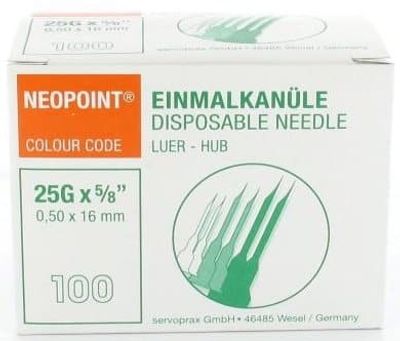 Servoprax Neopoint naalden 0,5 x 16 mm doos 100 st. (orange)
