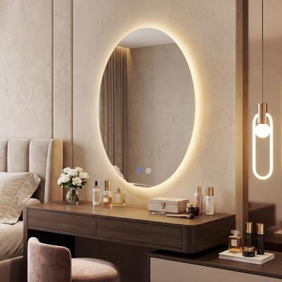 Ovale Badkamerspiegel 70 x 50 cm 3 Dimbare Lichtkleuren & Geheugenfunctie Make-upspiegel met Breukvast Glas