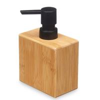 Luxe zeeppompje/dispenser Bamboo - lichtbruin/zwart - hout - 10 x 6 x 15 cm - 300 ml