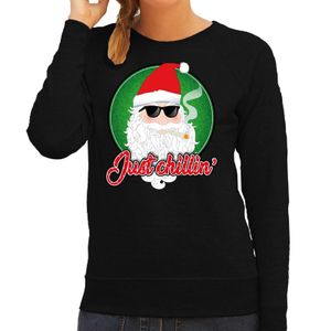 Foute Kersttrui just chillin zwart voor dames