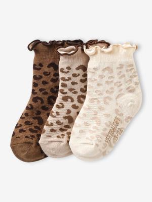 Set van 3 paar sokken voor babymeisjes met luipaardmotieven kaneel