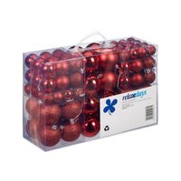 100x Rode kunststof kerstballen 3, 4 en 6 cm glitter, mat, glans   -