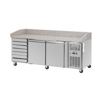 Koeltafel op wielen - 390 l - 2 vakken - 7 lades - 202 x 80 cm - Klasse B - Roestvrij staal - Royal Catering