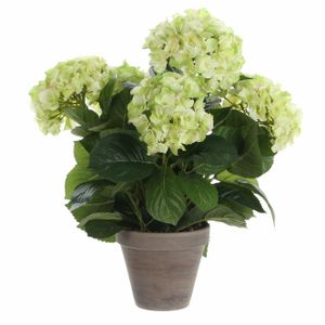 Lichtgroene Hydrangea/hortensia kunstplant 45 cm in grijze pot