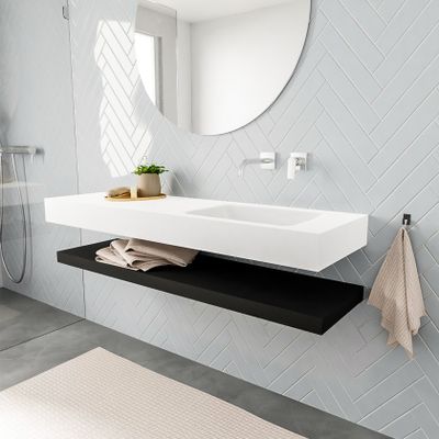 Mondiaz Alan badmeubel 150 cm solid suface planchet urban vrijhangend wastafel rechts zonder kraangat wit